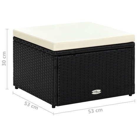 Voetenbank/poef zwart 53x53x30 cm poly rattan  7
