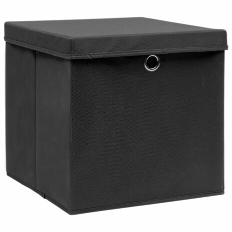 Opbergboxen met deksel 4 st 28x28x28 cm zwart 3