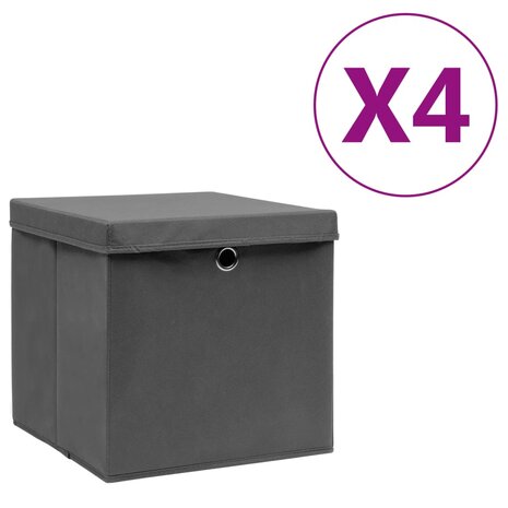Opbergboxen met deksel 4 st 28x28x28 cm zwart 1