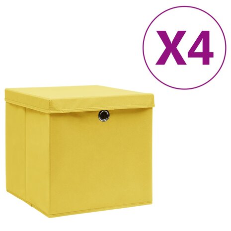 Opbergboxen met deksel 4 st 28x28x28 cm geel 1
