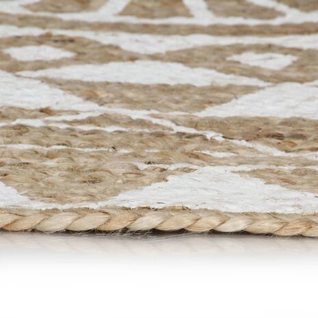 Vloerkleed handgemaakt met witte print 90 cm jute 3