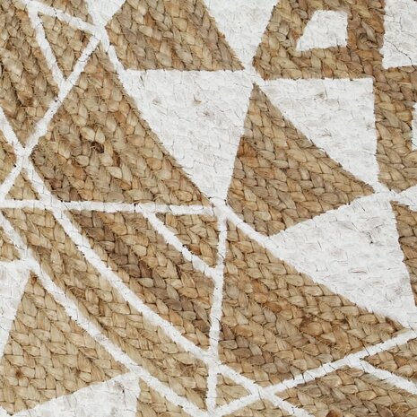 Vloerkleed handgemaakt met witte print 90 cm jute 4