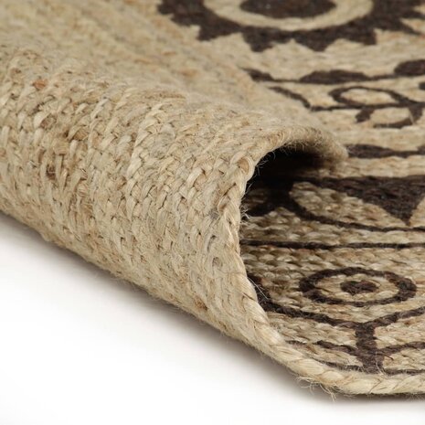 Vloerkleed handgemaakt met donkerbruine print 90 cm jute 2