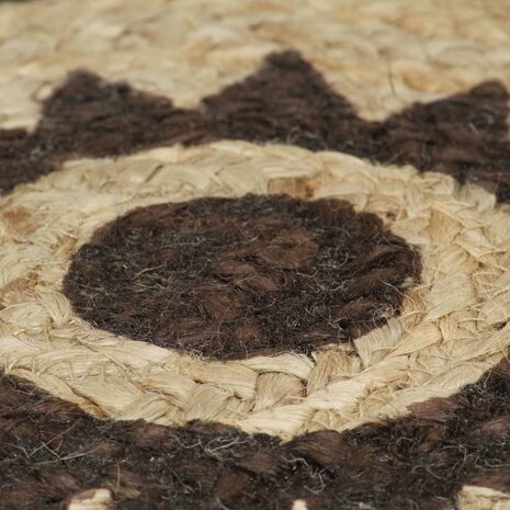Vloerkleed handgemaakt met donkerbruine print 150 cm jute 5