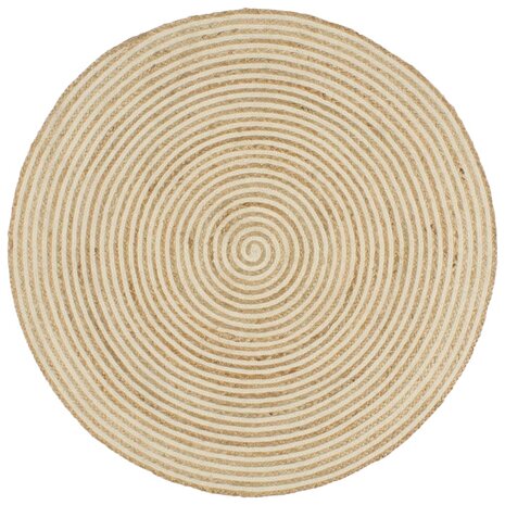 Vloerkleed handgemaakt met spiraal ontwerp 150 cm jute wit 1