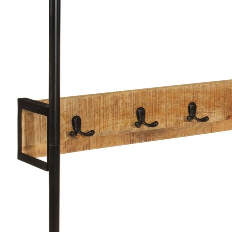 Kledingrek met wieltjes 90x35x190 cm massief mangohout en ijzer 5