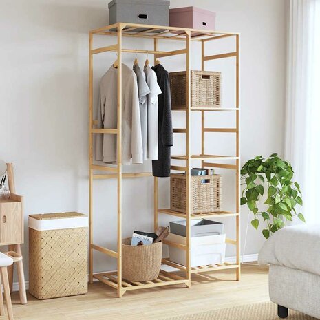 Kledingrek met schappen 100x50x184,5 cm bamboe 2