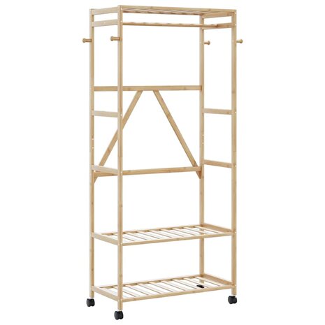 Kledingrek met schappen en wielen 90x40x179,5 cm bamboe 1