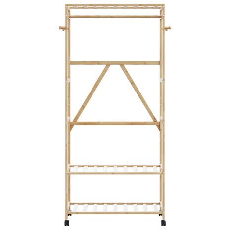 Kledingrek met schappen en wielen 90x40x179,5 cm bamboe 3