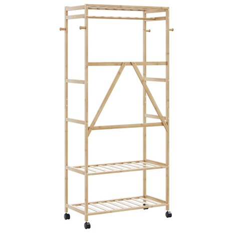 Kledingrek met schappen en wielen 90x40x179,5 cm bamboe 5