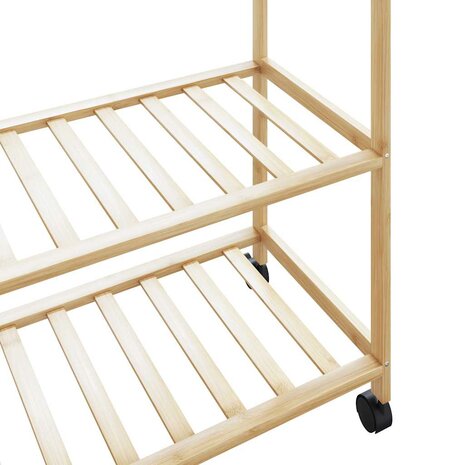 Kledingrek met schappen en wielen 90x40x179,5 cm bamboe 7