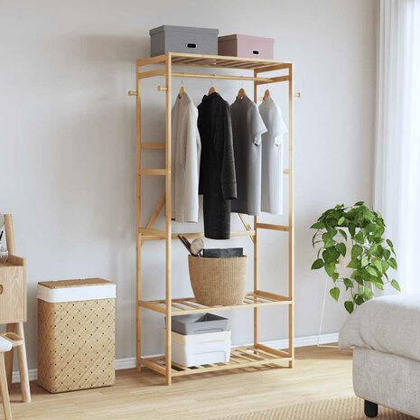 Kledingrek met schappen 80x40x175 cm bamboe 2
