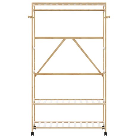 Kledingrek met schappen en wielen 110x40x180 cm bamboe 3