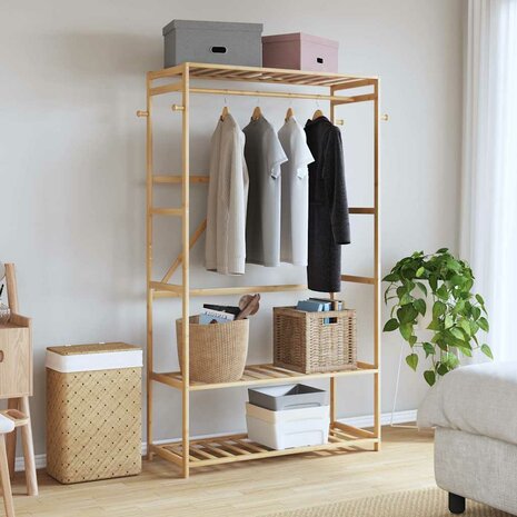 Kledingrek met schappen 110x40x175 cm bamboe 2