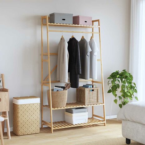 Kledingrek met schappen 110x40x180 cm bamboe 2
