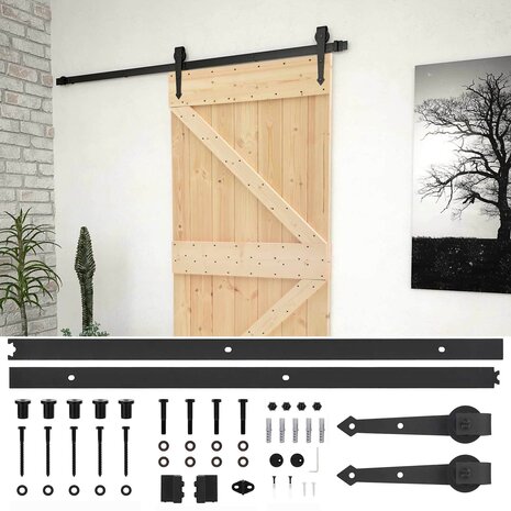 Schuifdeur Naturel en Zwart 80 x 210 cm Massief grenenhout 2