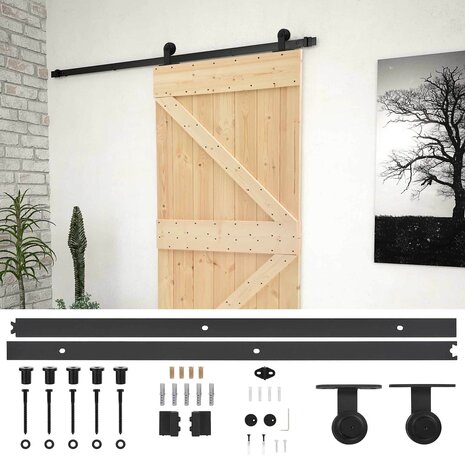 Schuifdeur Naturel en Zwart 80 x 210 cm Massief grenenhout 2