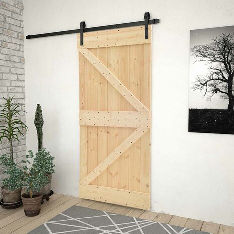 Schuifdeur Naturel en Zwart 80 x 210 cm Massief grenenhout 1