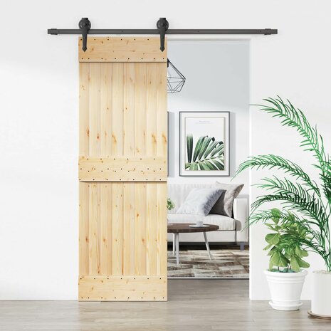 Schuifdeur Naturel en Zwart 70 x 210 cm Massief Grenenhout 1