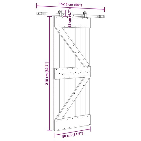 Schuifdeur NARVIK 80 x 210 cm (152,5 cm) Naturel en Zwart 8