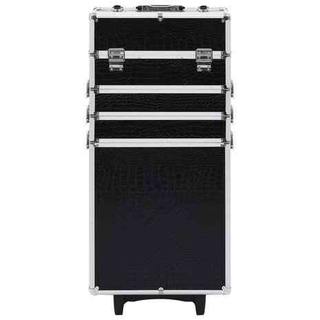 Make-up trolley aluminium zwart met krokodillenpatroon 2