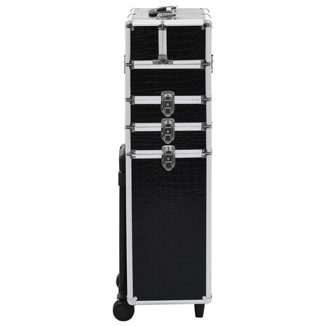 Make-up trolley aluminium zwart met krokodillenpatroon 3