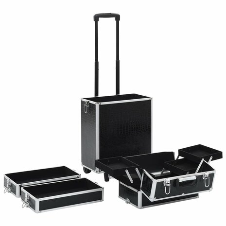 Make-up trolley aluminium zwart met krokodillenpatroon 5