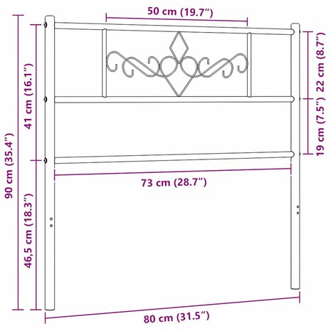 Vervangend hoofdbord 75 cm metaal zwart 7