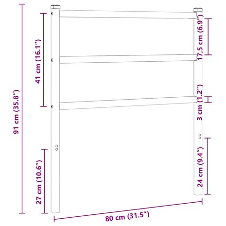 Vervangend hoofdbord 75 cm metaal wit 5