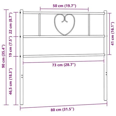 Vervangend hoofdbord 75 cm metaal wit 7