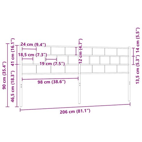 Vervangend hoofdbord 200 cm metaal wit 7