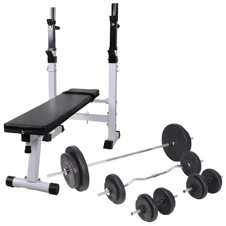 Trainingsbank met gewichtenrek en halterset 90 kg 1