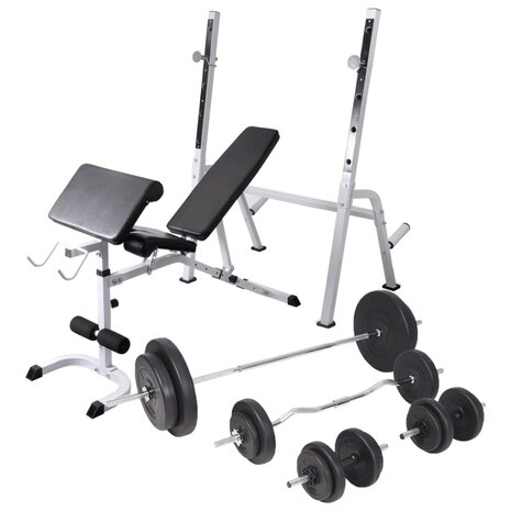 Trainingsbank met gewichtenrek en halterset 90 kg 1