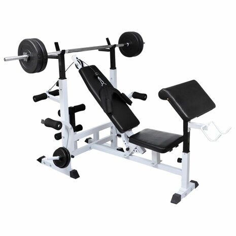 Gewichtenbank met gewichtenrek en halterset 90 kg 2