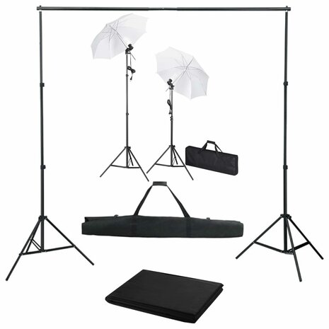 Fotostudioset met achtergrond, lampen en paraplu's 1
