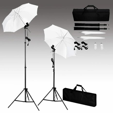 Fotostudioset met achtergrond, lampen en paraplu's 2