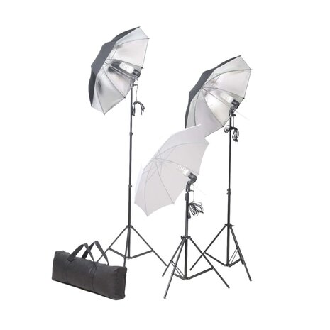 Fotostudioset met lampen, paraplu's, achtergrond en reflector 3