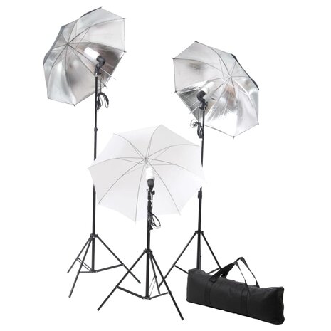 Fotostudioset met lampen, paraplu's, achtergrond en reflector 2