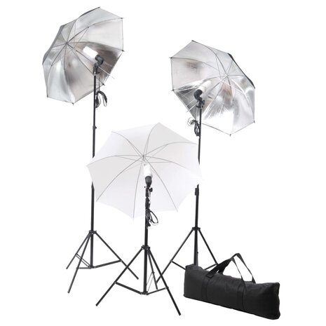 Fotostudioset met lampen, paraplu's, achtergrond en reflector 2
