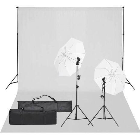 Fotostudioset met verlichtingsset en achtergrond 1