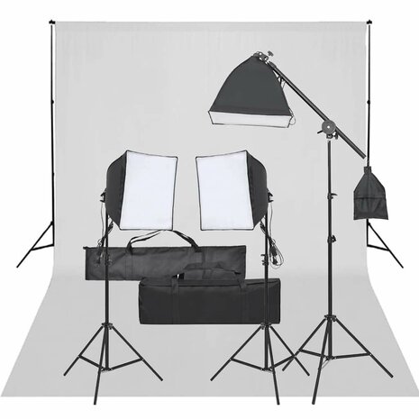 Fotostudioset met verlichtingsset en achtergrond 1