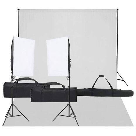 Fotostudioset met verlichtingsset en achtergrond 1