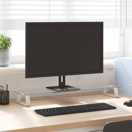 Monitorstandaard 80x20x8 cm gehard glas en metaal wit 1