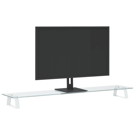 Monitorstandaard 100x20x8 cm gehard glas en metaal wit 3