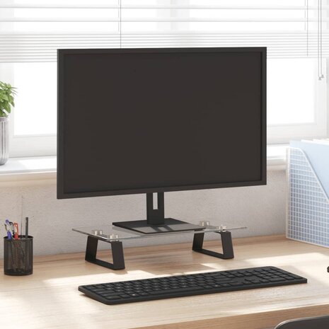 Monitorstandaard 40x20x8 cm gehard glas en metaal zwart 1