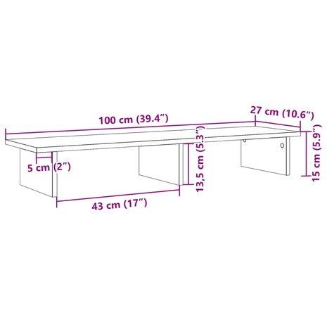 Monitorstandaard 100x27x15 cm bewerkt hout sonoma eikenkleurig 9