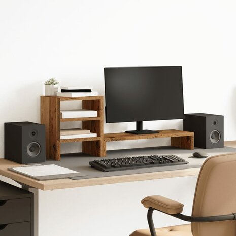 Monitorstandaard met bureau-organizer hout oud houtkleurig 1