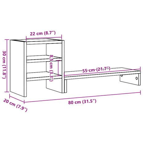 Monitorstandaard met bureau-organizer hout oud houtkleurig 9
