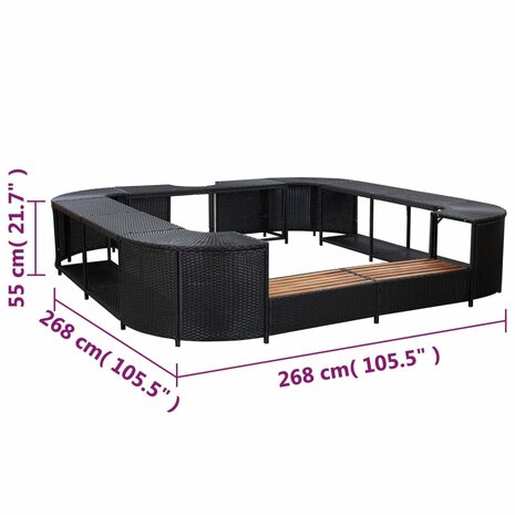 Spa-ombouw vierkant 268x268x55 cm poly rattan zwart 6