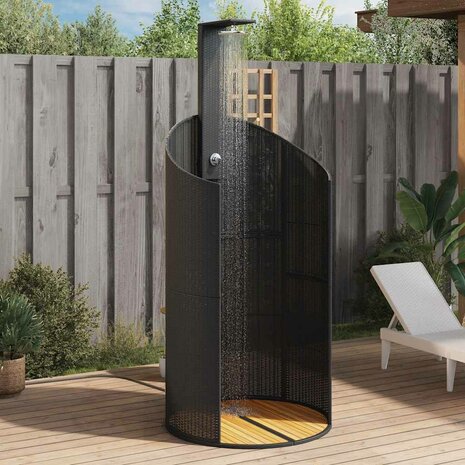 Buitendouche 100x100x241,5 cm poly rattan en acaciahout zwart 1